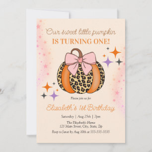 Pink Bow Leopard Little Sweet Pumpkin Birthday Einladung