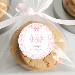 Pink Bow Liebe Shack Girl Babydusche Runder Aufkleber