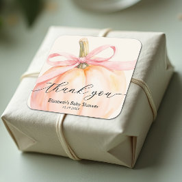 Pink Bow Little Pumpkin Baby Dusche Quadratischer Aufkleber