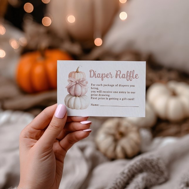 Pink Bow Little Pumpkin Baby Dusche Windel Raffel Begleitkarte (Pink Bow Little Pumpkin Baby Shower Diaper Raffle Enclosure Card)