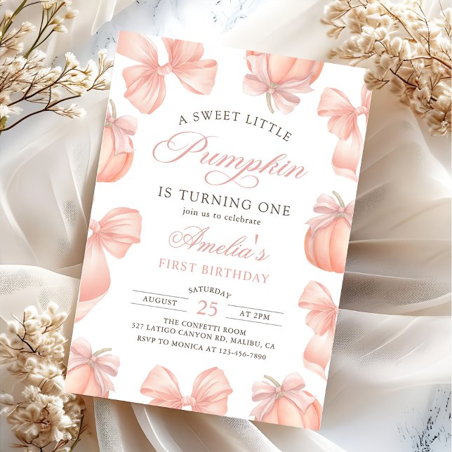 Pink Bow Little Pumpkin Geburtstag Einladung (Von Creator hochgeladen)