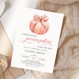 Pink Bow Little Pumpkin on Way Baby Shower Einladung