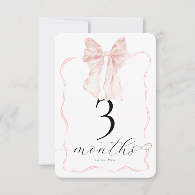 Pink Bow Milestone Cards Baby Foto Prop - 3 Monate Einladung (Vorderseite)