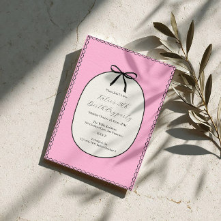 Pink Bow Minimal Elegant 28th Birthday Party Einladung