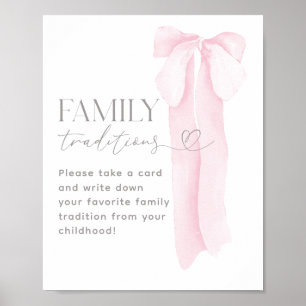 Pink Bow Minimal Girl Baby Dusche Familientraditio Poster