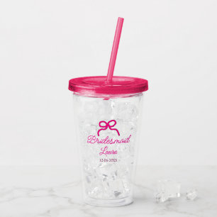 PINK BOW Minimaladd Name Brautjungfrau Geschenk Ja Acryltrinkbecher