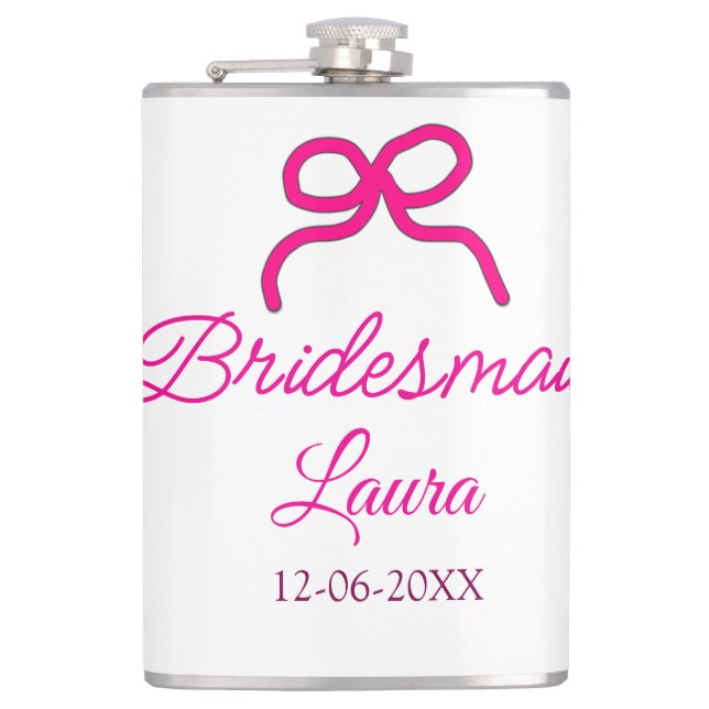 PINK BOW Minimaladd Name Brautjungfrau Geschenk Ja Flachmann (Vorderseite)