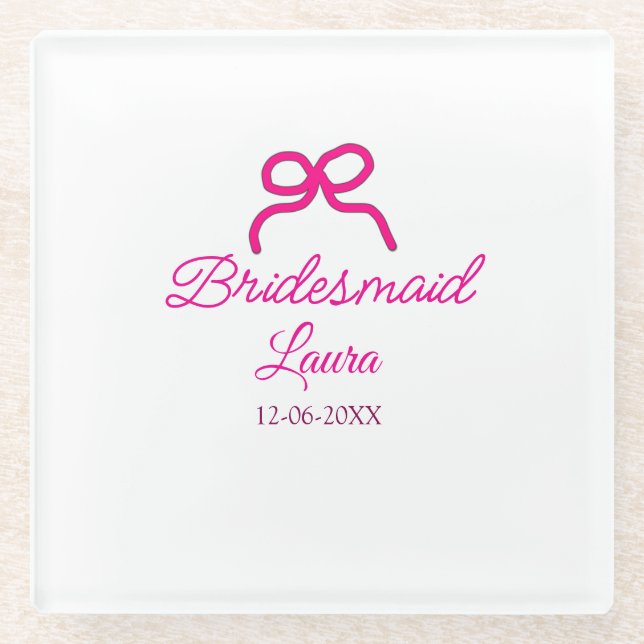 PINK BOW Minimaladd Name Brautjungfrau Geschenk Ja Glasuntersetzer (Vorderseite)
