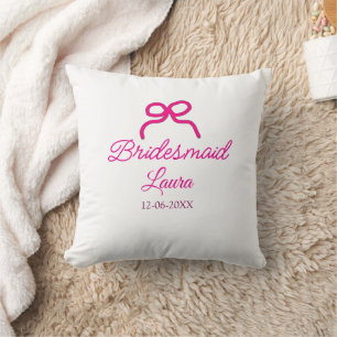 PINK BOW Minimaladd Name Brautjungfrau Geschenk Ja Kissen