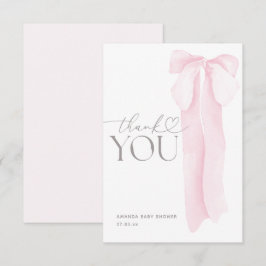 Pink Bow Minimalistisch Girl Baby Dusche Dankeskarte