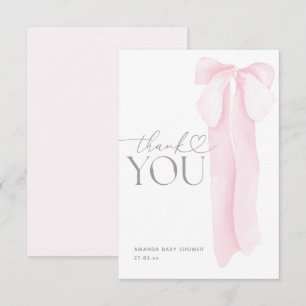 Pink Bow Minimalistisch Girl Baby Dusche Dankeskarte