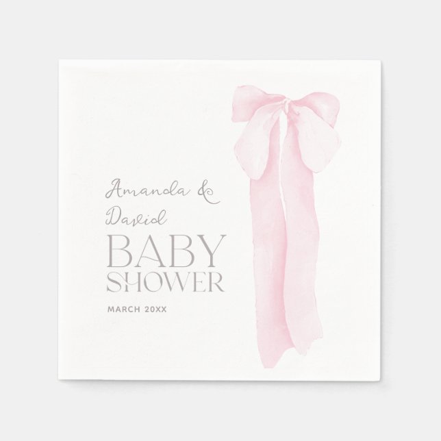 Pink Bow Minimalistisch Girl Baby Dusche Serviette (Vorderseite)