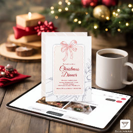 Pink Bow Minimalistisch Line Weihnachtsfest Feiertagskarte