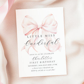 Pink Bow Miss Onederful Einladung zum ersten Gebur