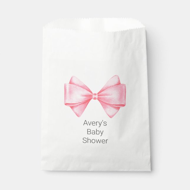 Pink Bow Modern Girl Baby Dusche Geschenktütchen (Vorderseite)