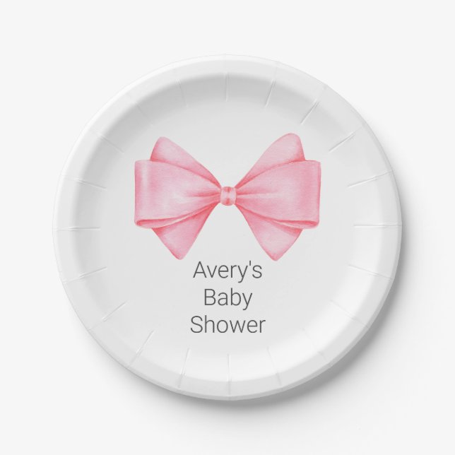 Pink Bow Modern Girl Baby Dusche Pappteller (Vorderseite)