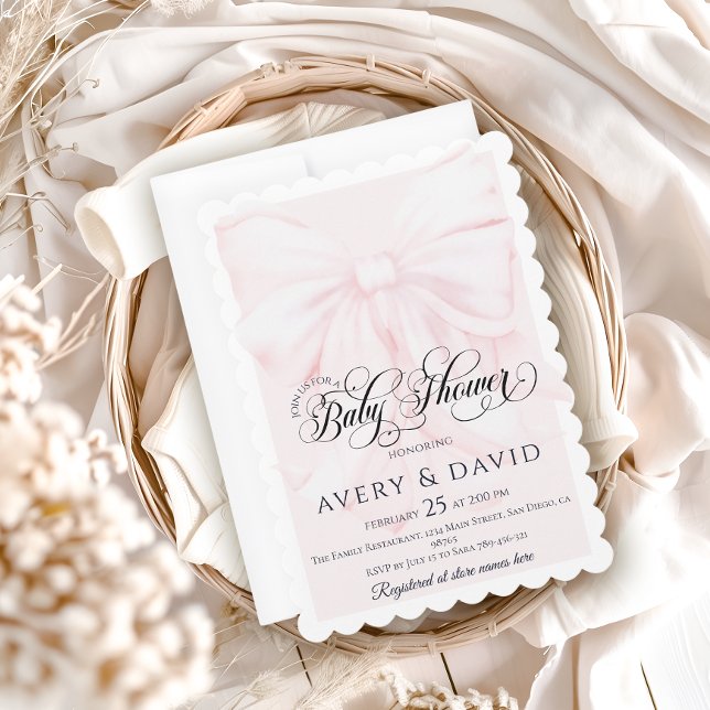 Pink Bow Moderne Elegante Girl Baby Dusche Einladung (Von Creator hochgeladen)