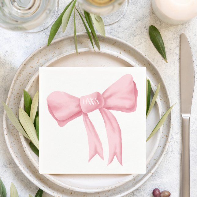 Pink Bow Monogram Preppy Napkin Serviette (Von Creator hochgeladen)