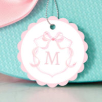 Pink Bow Monogram Wappen Baby Shower Fevor Tags