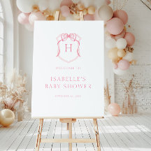 Pink Bow Monogram Wappen Babydusche Begrüßung