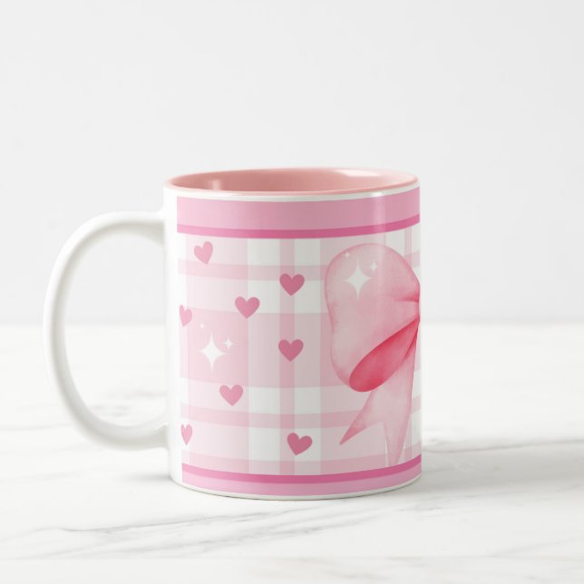 Pink Bow Mug- Cute Aesthetic Coffee Cup Zweifarbige Tasse (Links)