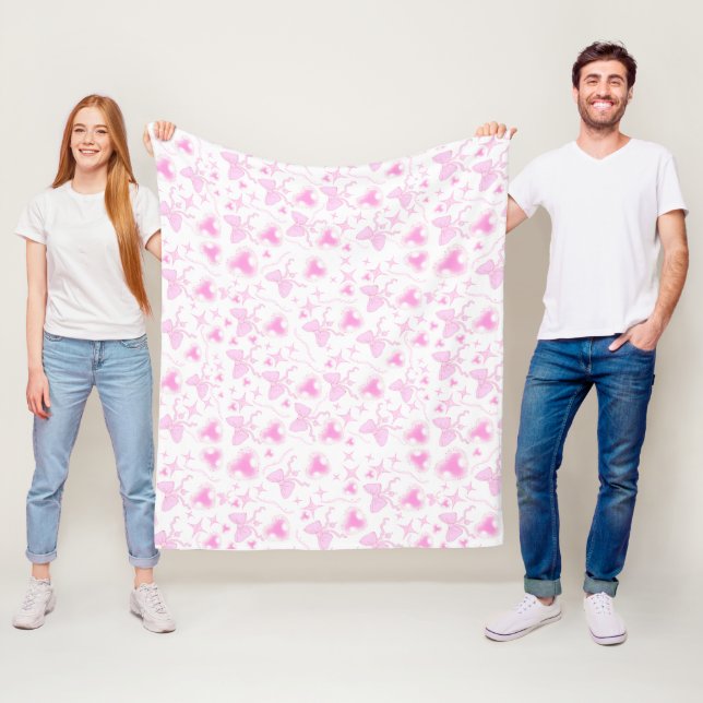 Pink Bow Muster Kawaii Herz und Ribbons Fleecedecke (Beispiel)