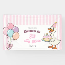 Pink Bow One Silly Goose Girl 1st Birthday Party Banner