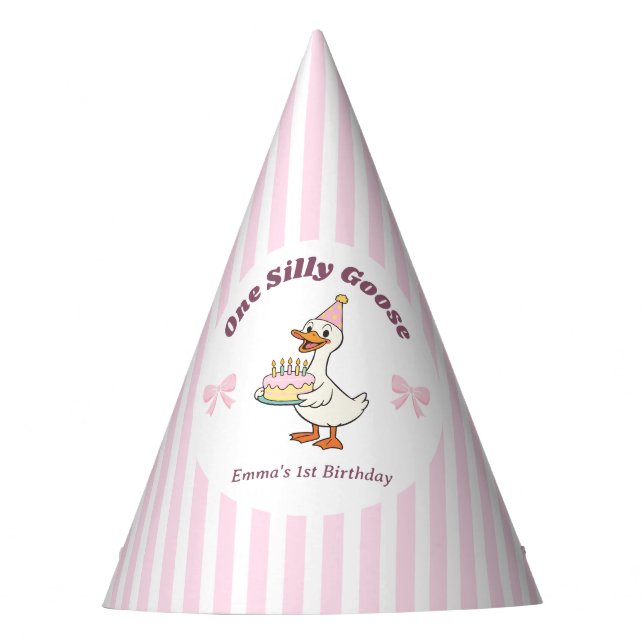 Pink Bow One Silly Goose Girl 1st Birthday Party Partyhütchen (Vorderseite)