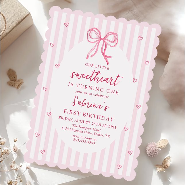 Pink Bow Our Little Sweetheart Birthday Invitation Einladung (Von Creator hochgeladen)
