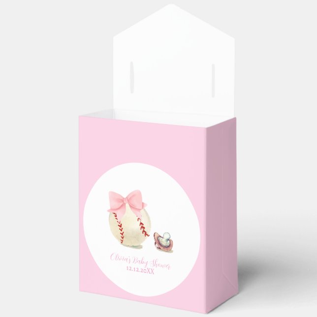 Pink Bow Pacifier Baseball Sport Girl Baby Shower Geschenkschachtel (Offen)