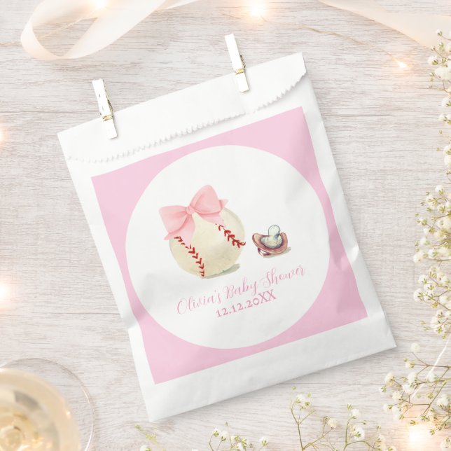 Pink Bow Pacifier Baseball Sport Girl Baby Shower Geschenktütchen (Ausgeschnitten)