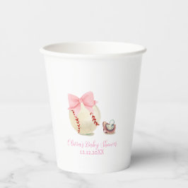 Pink Bow Pacifier Baseball Sport Girl Baby Shower Pappbecher