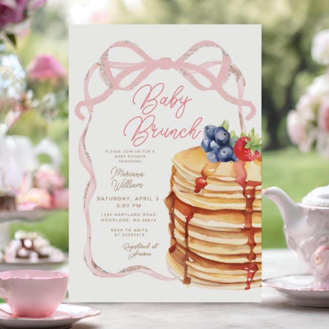 Pink Bow Pancakes Baby Dusche Brunch Einladung (Von Creator hochgeladen)