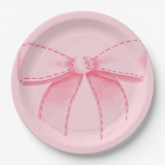 Pink Bow Paper Plate With Plain Pink Backround Pappteller