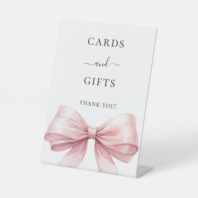 Pink bow party cards gifts sign sockelschild (Vorderseite)