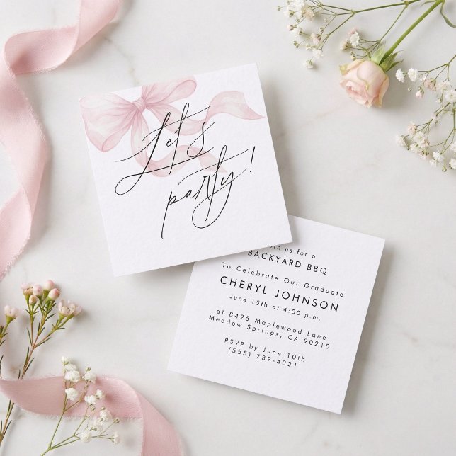 Pink Bow Party Invitation Enclosure Card Begleitkarte (Von Creator hochgeladen)