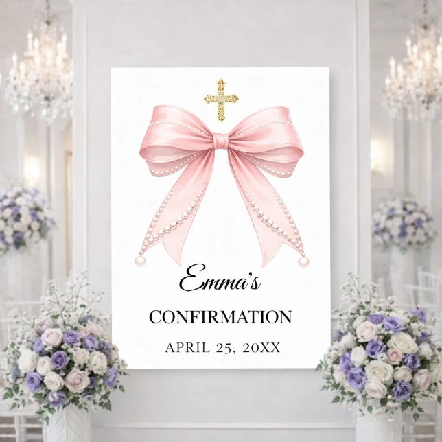 Pink bow pearls Confirmation welcome Poster (Von Creator hochgeladen)