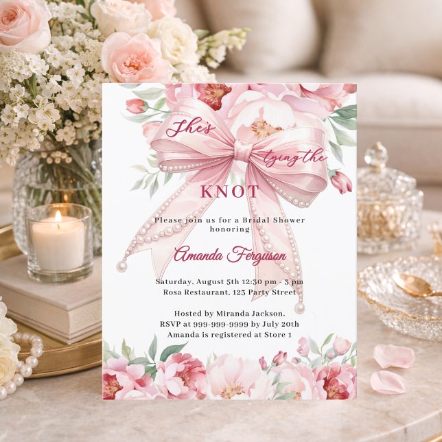 Pink bow pearls florals Bridal Shower invitation (Von Creator hochgeladen)