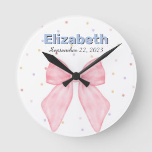 Pink Bow Personalisiert Individuelle Name Girl Runde Wanduhr