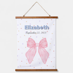 Pink Bow Personalisiert Individuelle Name Girl Wandteppich Mit Holzrahmen