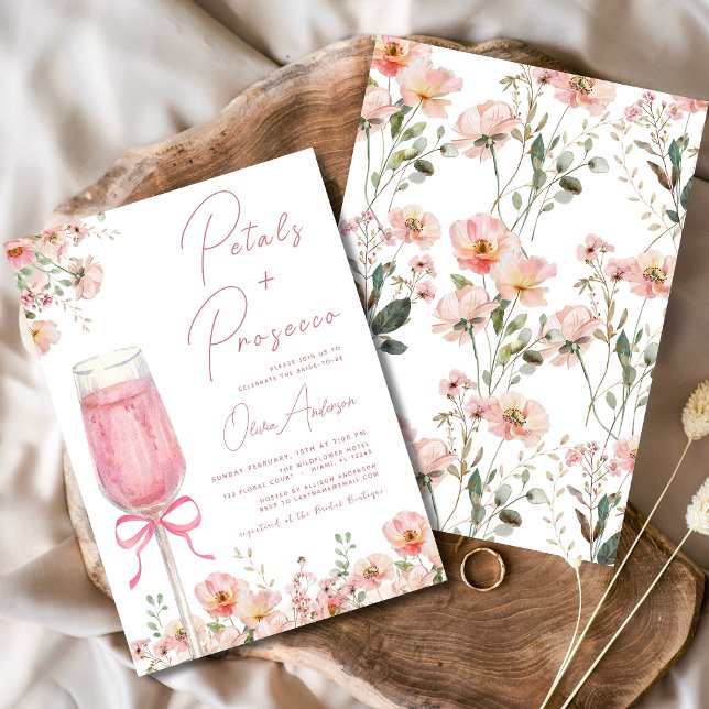 Pink Bow Petals & Prosecco Blush Brautparty Einladung (Von Creator hochgeladen)