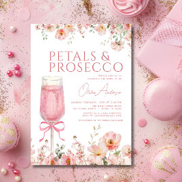 Pink Bow Petals & Prosecco Blush Brautparty Einladung