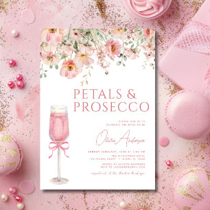 Pink Bow Petals & Prosecco Blush Brautparty Einladung