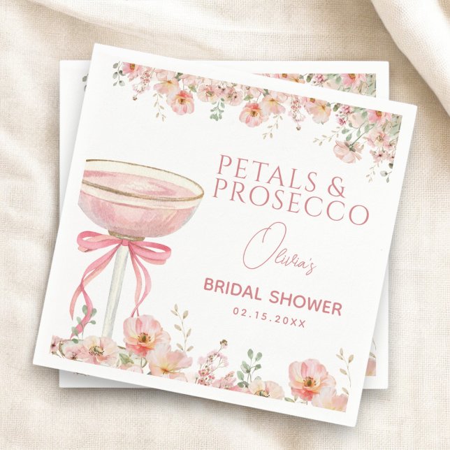 Pink Bow Petals & Prosecco Blush Brautparty Serviette (Von Creator hochgeladen)