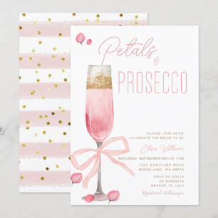 Pink Bow Petals und Prosecco Brautparty Einladung