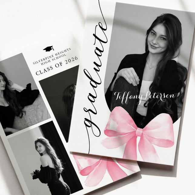Pink Bow Photo 2026 Graduation Invitation Einladung (Von Creator hochgeladen)