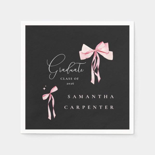 Pink Bow photo black background elegant graduation Serviette (Vorderseite)
