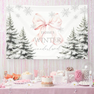 Pink Bow Pine Trees Winter Onederland 1. Geburtsta Banner