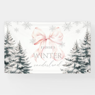 Pink Bow Pine Trees Winter Onederland 1. Geburtsta Banner