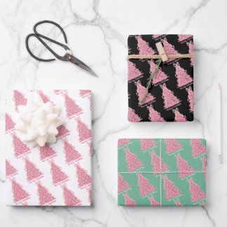 Pink Bow Pink Christmas Tree Geschenkpapier Set